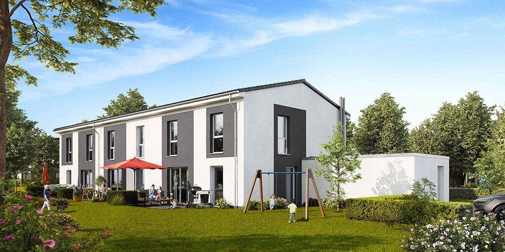 Image new build property terraced houses Green Village Nahe / Segeberg / Schleswig-Holstein / Hamburg