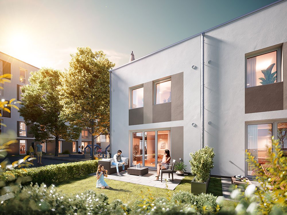 Image new build property condominiums and houses Quartier Green Tunnelstraße West Augsburg / Kriegshaber