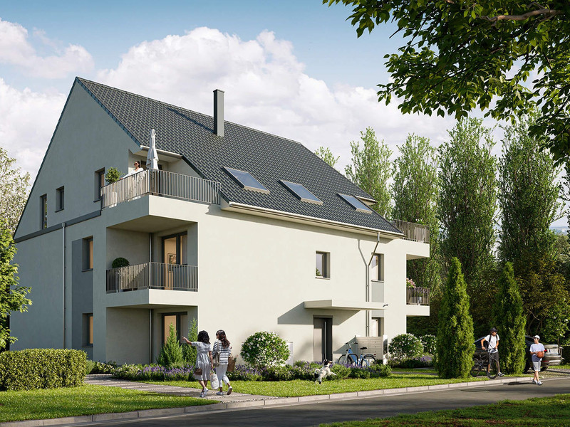 Visualisierung des Mehrfamilienhauses im Quartier Parkstadt Port