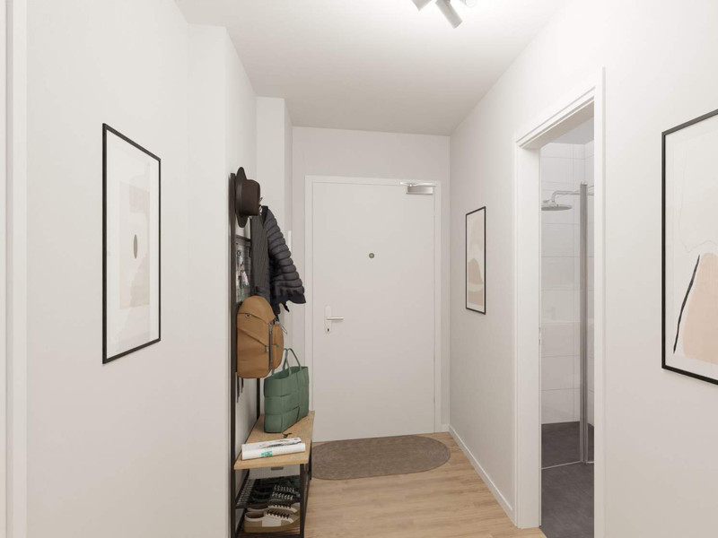 Der Flur bietet Raum für eine Garderobe und Zugang zur Abstellka