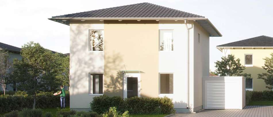 Ein modernes Haus mit Garage